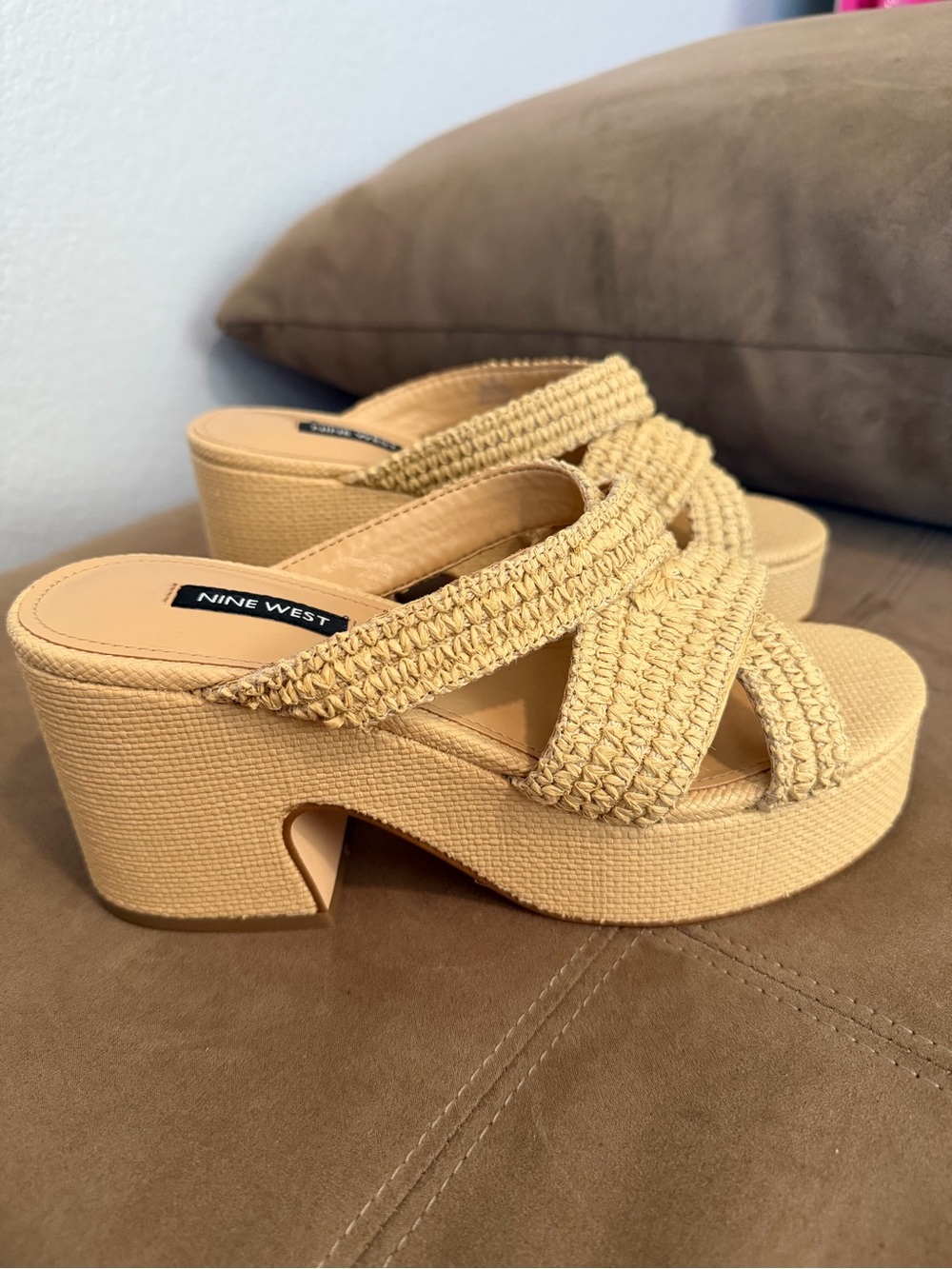 Nine West Beige Woven Platform Sandals